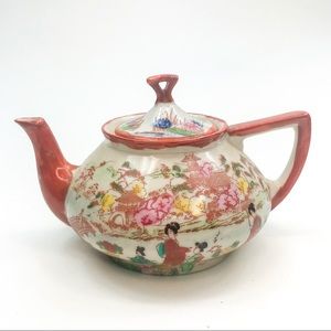 VINTAGE Porcelain Teapot Red Geisha Garden Scene
